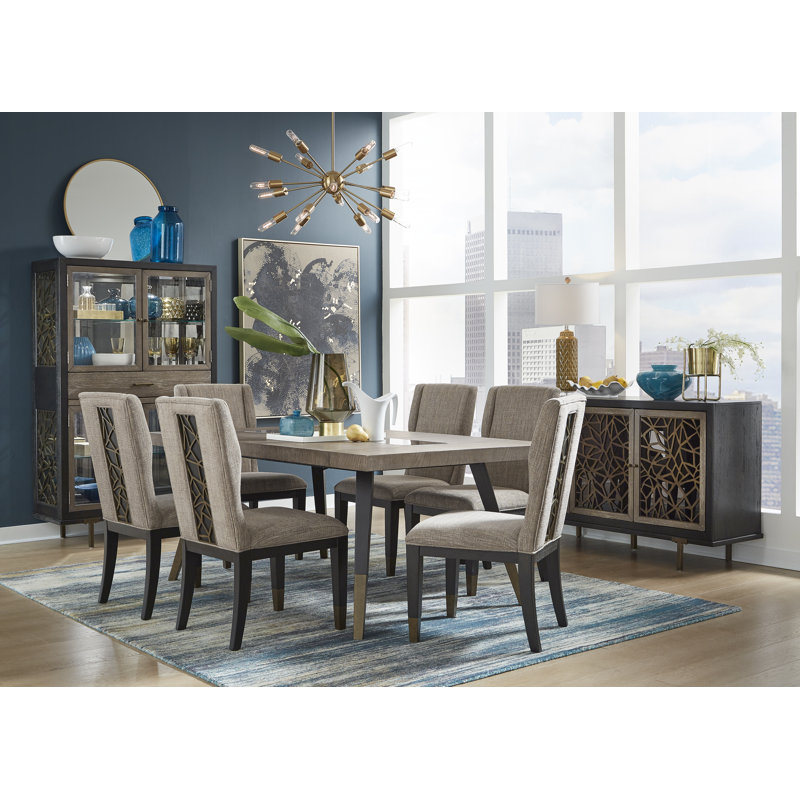 Rectangular Dining Table With 4 Host Chairs, 5 Pcs: Table, 4 Chairs, Gray/Black/Brown