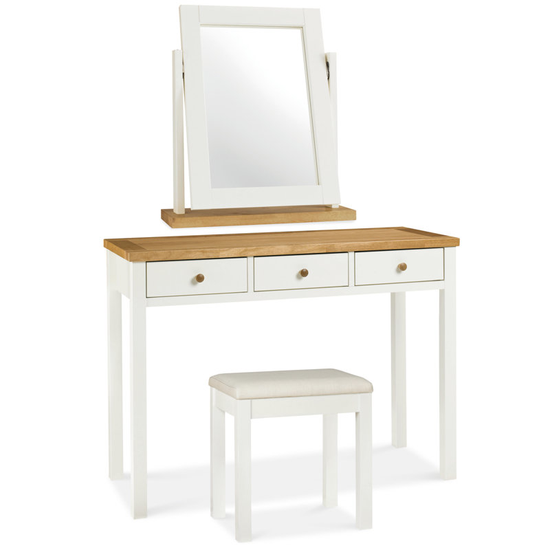 Cillian Solid Wood Accent Stool, Soft White/Oak
