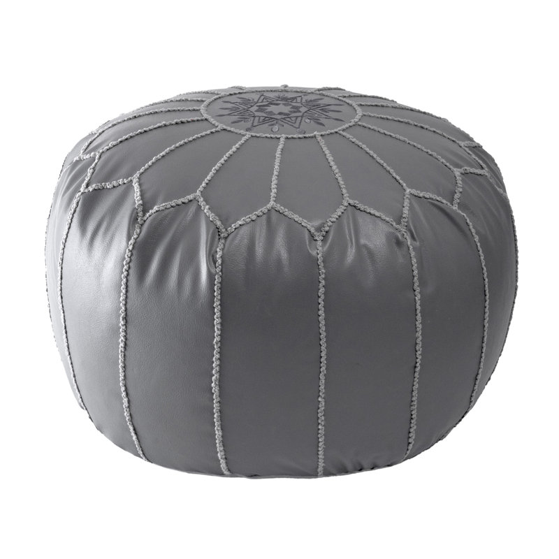 Pouf rond en similicuir de 20 po de largeur, Faux cuir gris