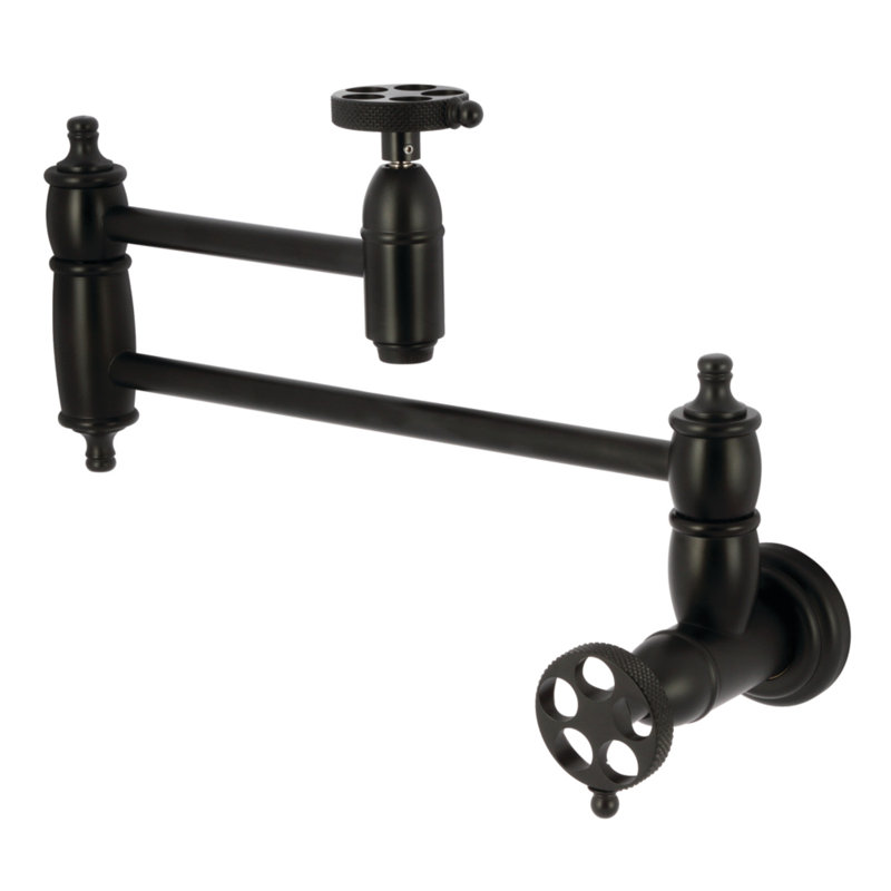 Kingston Brass Webb Two-Handle 1-Hole Wall Mount Pot Filler Faucet with Knurled Handle, Matte Black