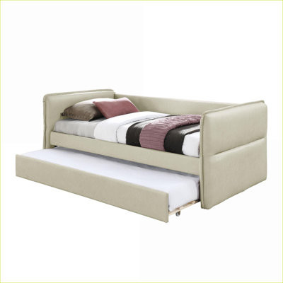 Sofas | Twin Over Twin Daybed with Trundle | Modern, For Guest Room Small Space | Tan Brown | Tan|Upholstered