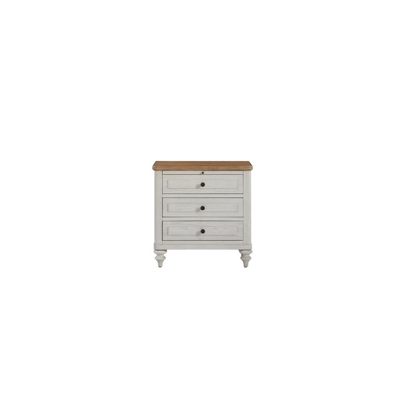 Table de chevet 3 tiroirs avec USB - Ciment et sable