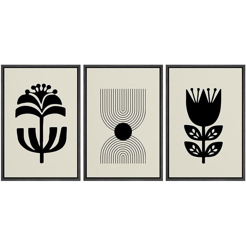 Black Framed Geometric Abstract Canvas Wall Art Set