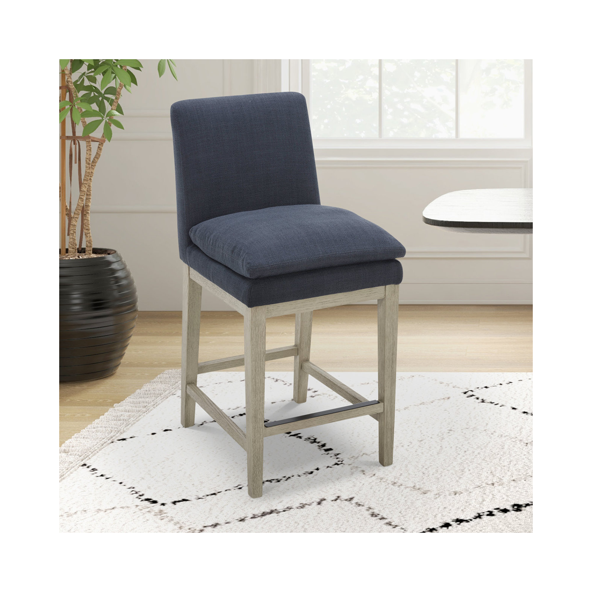 Bethea Upholstered Counter Stool, Graywash, Effie Insignia Blue Performance Linen