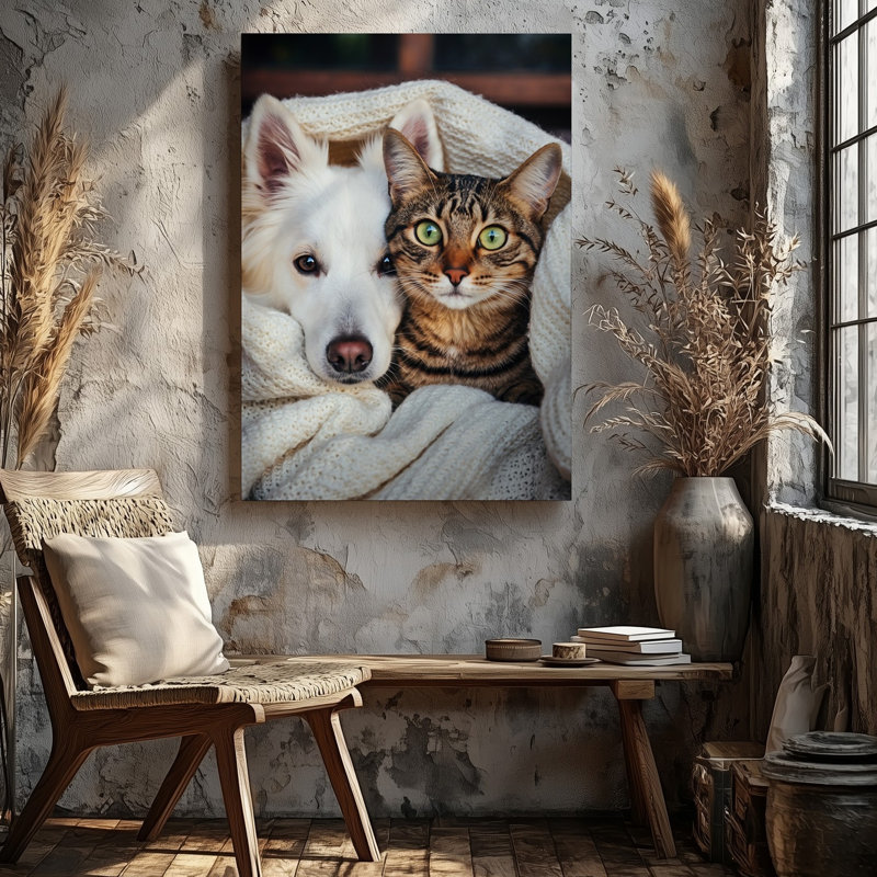 Toile d'un chien blanc moelleux avec de grands yeux noirs expressifs et de l'art mural, H 12 po x l 9 po