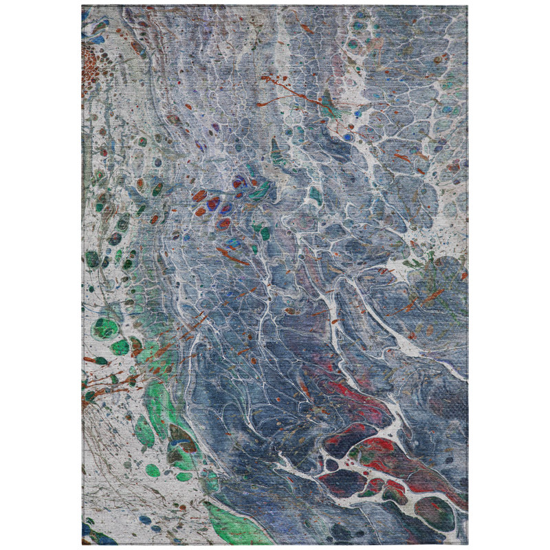 Machine Washable Indoor/Outdoor Chantille ACN2730 Abstract Rug, Blue, 3' x 5'