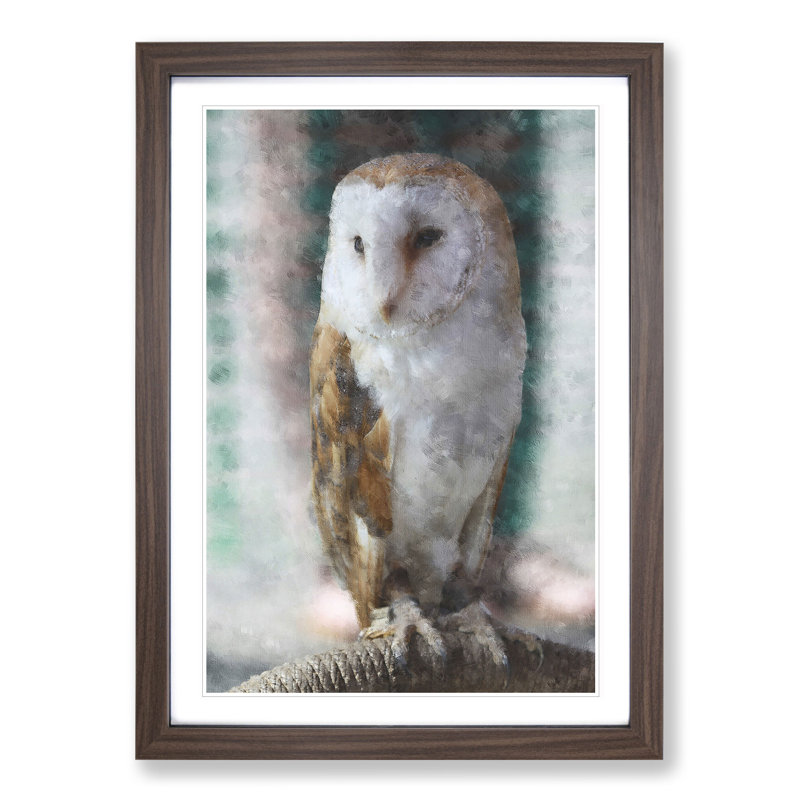 Barn Owl Vol.7 - Picture Frame Painting, Walnut Framed, 65cm H x 48cm W x 2cm D