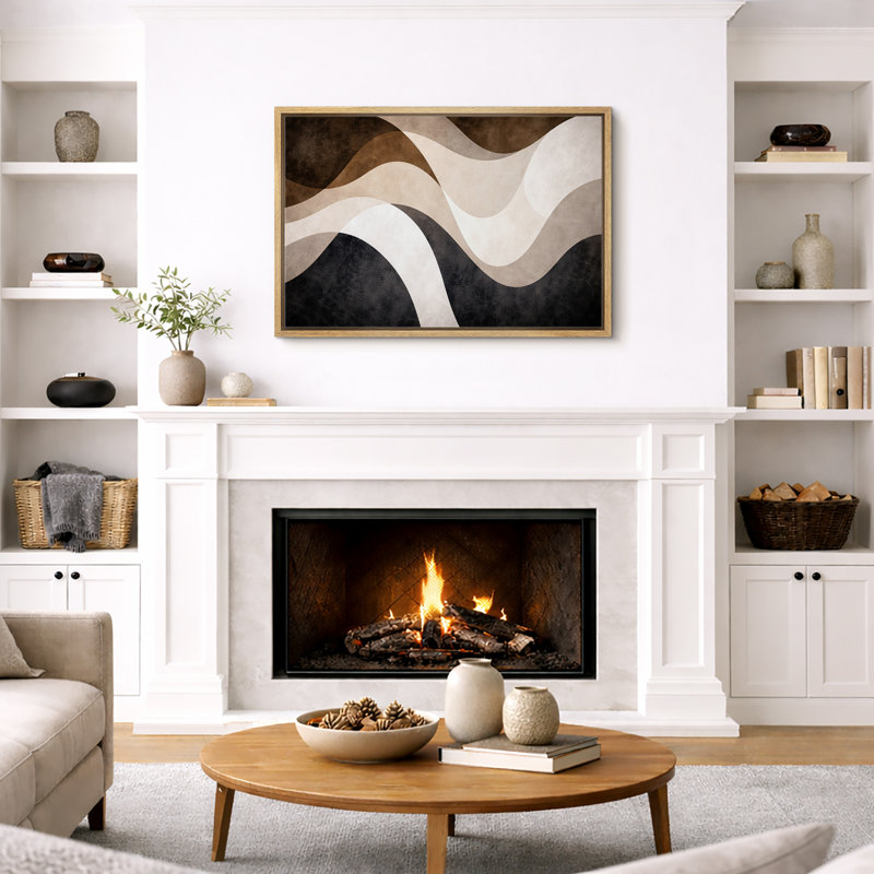 Abstrait brun beige, motif de vagues fluides, images de salon moderne, impression sur toile encadrée, Cadre naturel