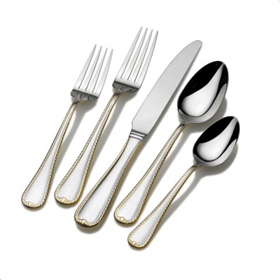 Mikasa Cameo Gold 65-Piece 18/10 Stainless Steel Flatware Set, Service for 12