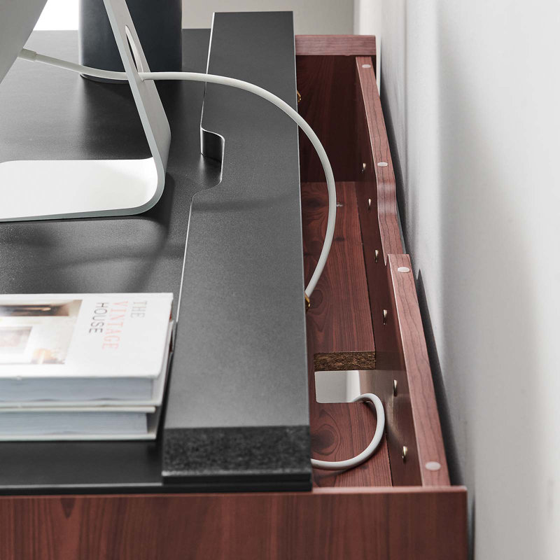 Modway Kinetic Wall-Mount Office Desk, Black/Cherry, 18" H x 49" W x 18" D
