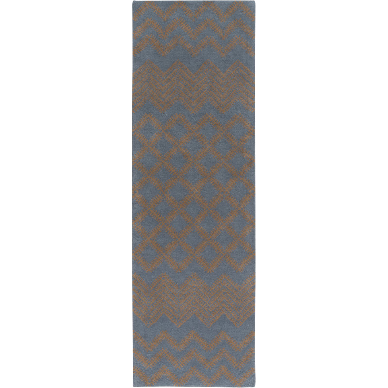 Halverson Hand-Tufted Wool Mocha/Navy Area Rug, Runner 2'6" x 8'