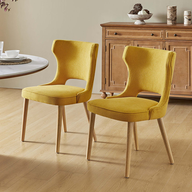 Piscoya 21.5''W Mid-century Modern Upholstered Dining Chairs With Solid Wood Legs (Set of 2), Mustard