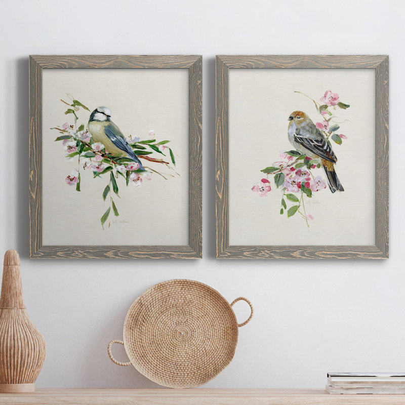 «Spring Song Blue Bird», ensemble de 2 peintures sur toile encadrées, Gris, H 31,5 po x l 43,5 po x P 1 po