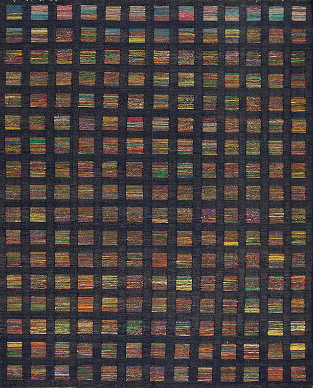 Metropolitan Geometric Handwoven Wool Dark Blue Area Rug Samad Rugs Rug