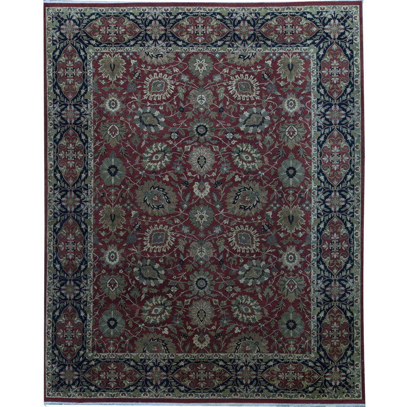 Tapis rouge et noir noué à la main de haute qualité