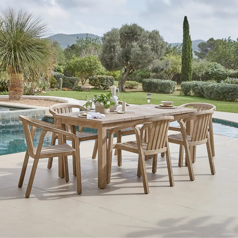 6 - Person Acacia Wood Patio Dining Set with Rectangular Table, No