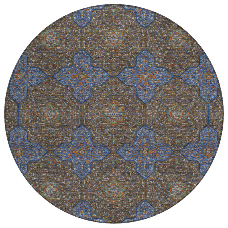 Machine Washable Indoor/Outdoor Chantille ACN2410 Global Rug, Round 8'