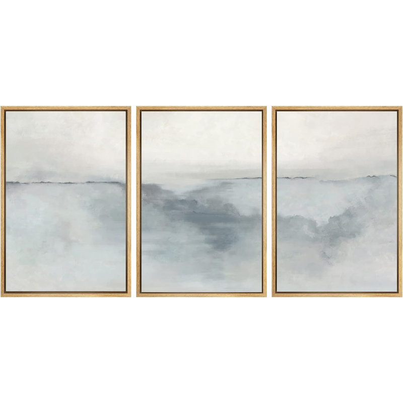 «Minimal Landscape IDEA4WALL», reproduction d'art sur toile encadrée, peinture à l'aquarelle gris pastel, coup de pinceau, paysage, formes abstraites, illustrations, décorations relaxantes / calmes zen pour le salon, la chambre à coucher, le bureau,