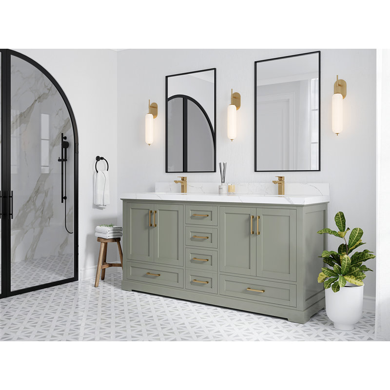 Esin 72'' Double Bathroom Vanity with Quartz Top, White