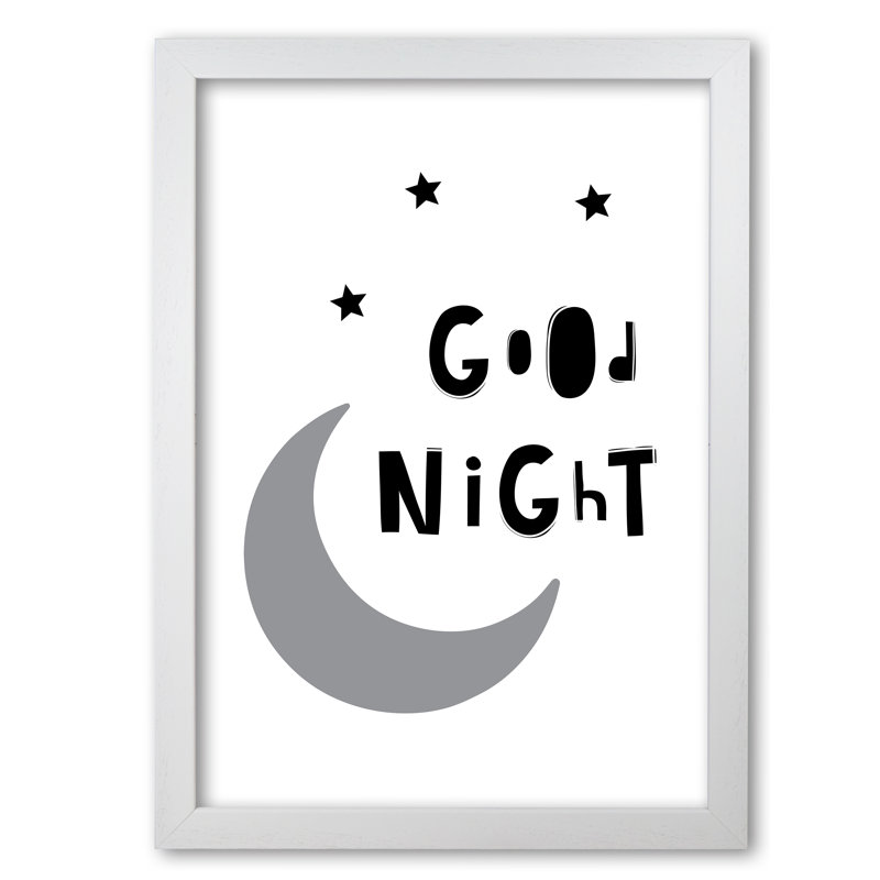Good Night Moon - Painting, 42 cm H x 30 cm W x 5 cm D, White Grain Frame