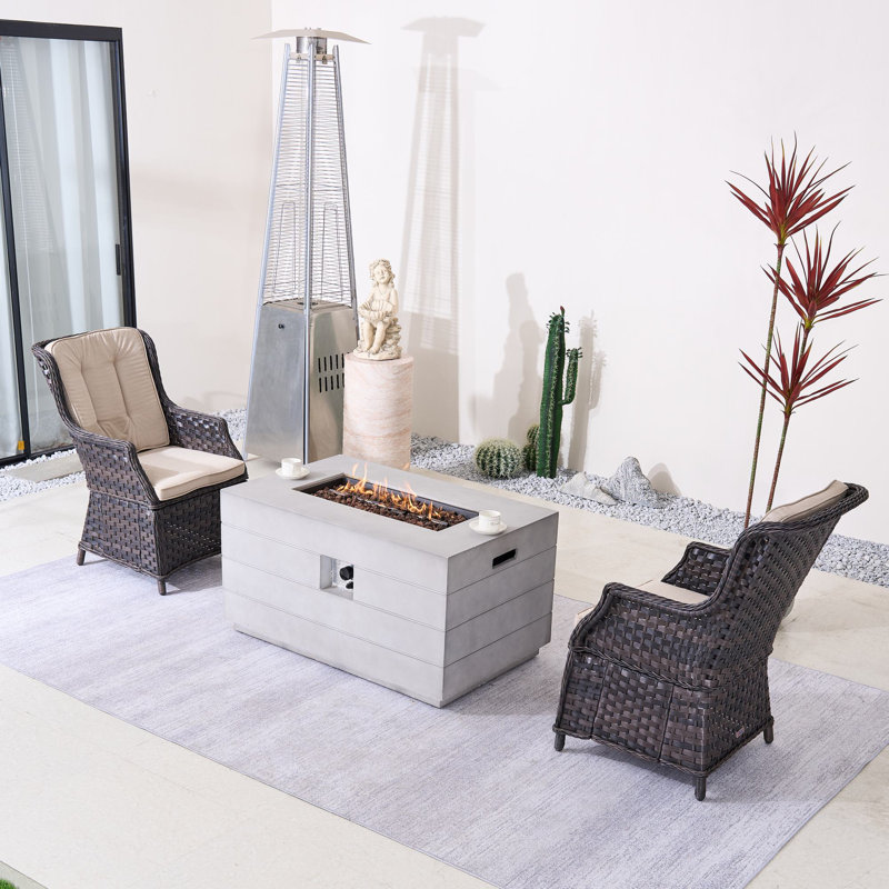 Ensemble de conversation d'extérieur 2 personnes avec foyer, Beige, Brun