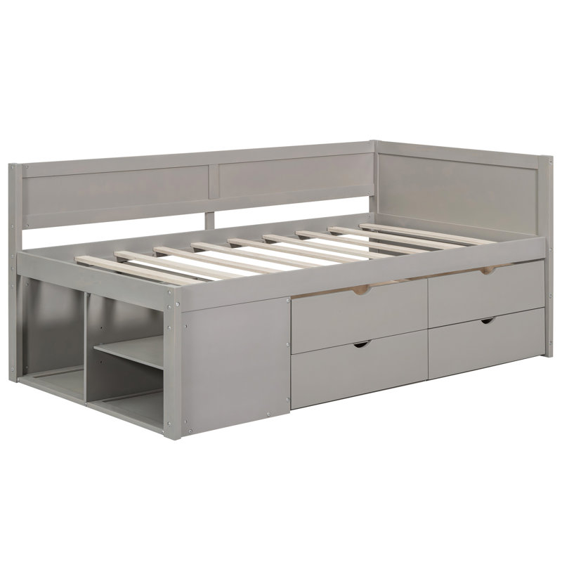 Lit de jour gris simple avec tiroir coulissant et tablette - Maximisez le rangement. . 77,8 po x 42,4 po 34,3 po. Assemblage requis. Aucune base requise dans les options de rangement élégantes pour rehausser le style de votre chambre à coucher.