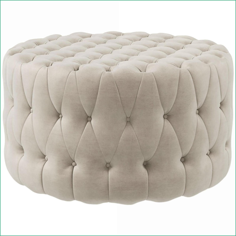 Ottoman 31.5” Round Velvet-Feel Button Tufted for Living Room Entryway | Beige | Polyester