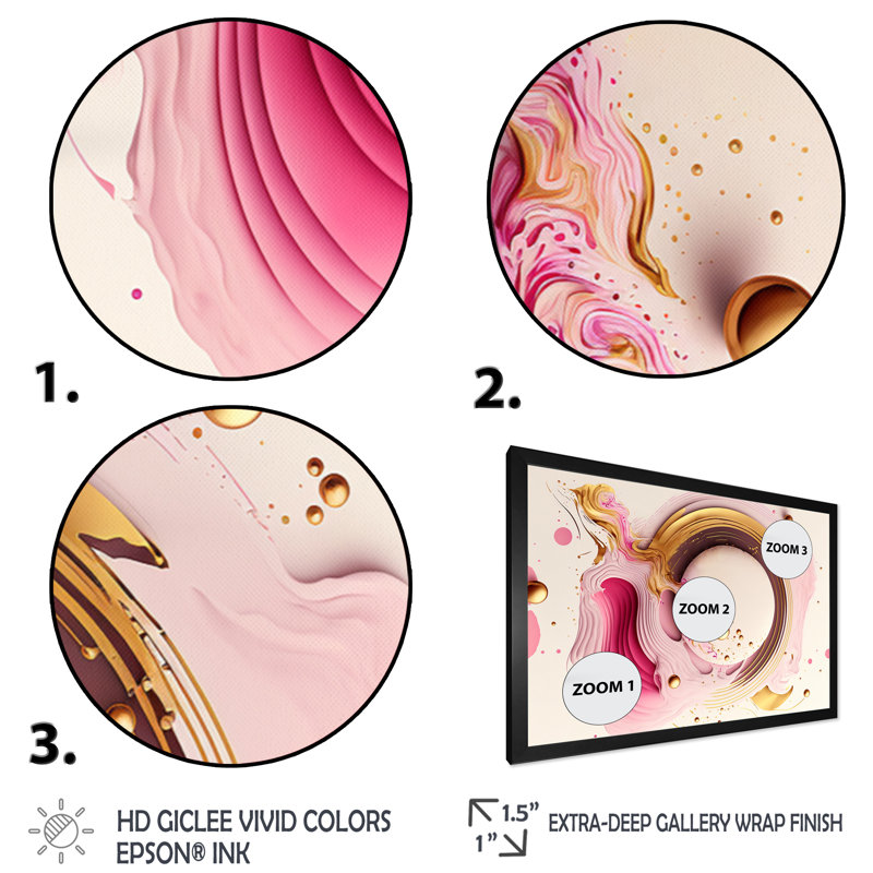 «Pink Watercolor Circular Abstract III», impression sur toile, Impression noire sur toile encadrée