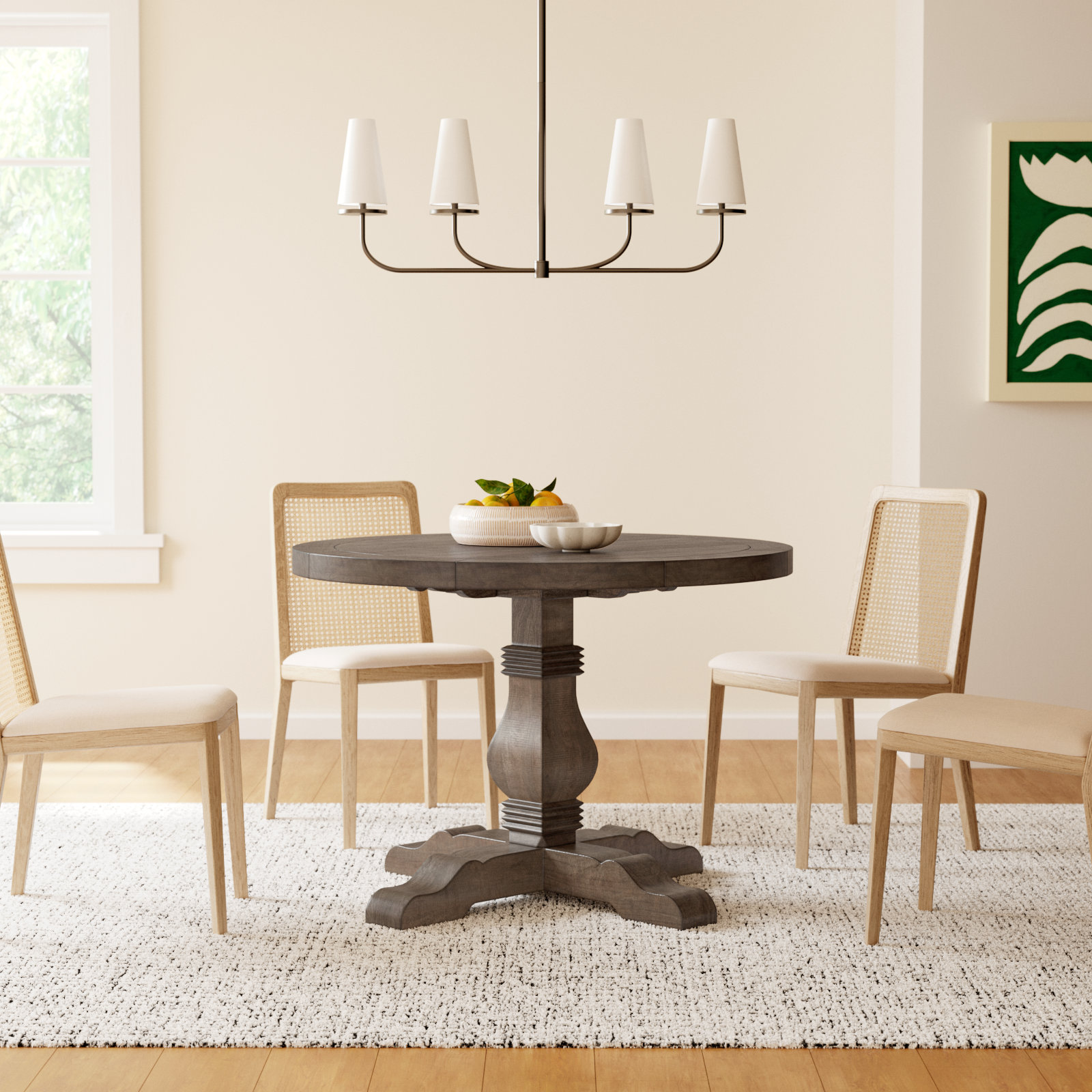 Kinston Solid Wood Pedestal Dining Table, Distressed Brown, 42" x 42"