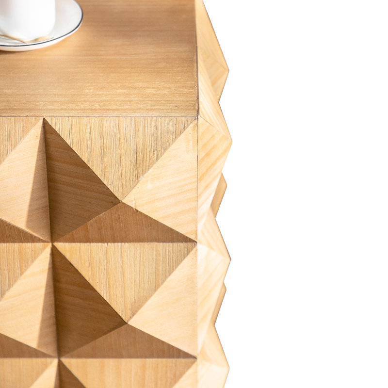 Table d'appoint rétro en bois 23,92 po - Trois motifs, et matériau en sapin, teinte naturelle, 11,7 po de profondeur, Naturel