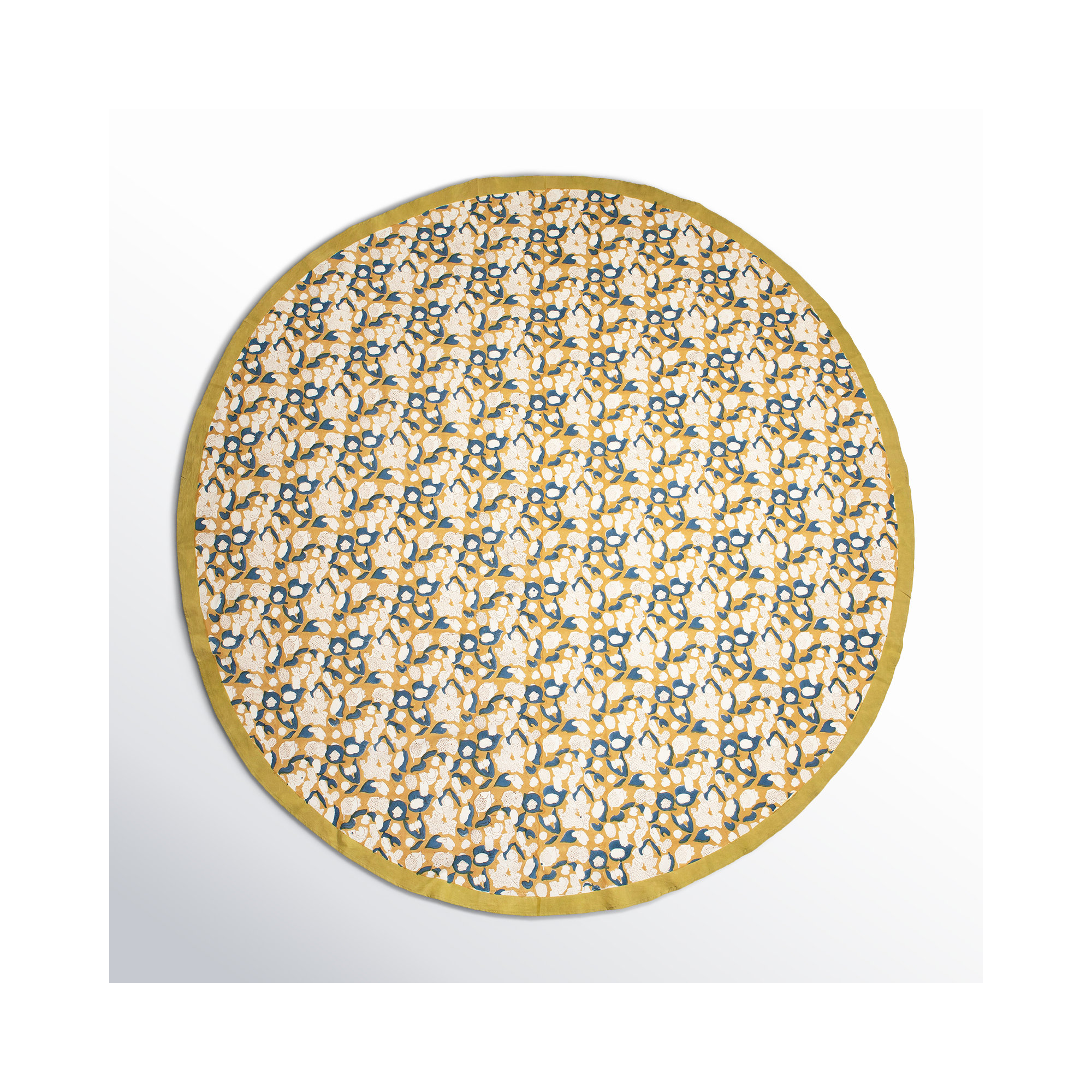 Bryssa Floral Tablecloth, Mustard/Blue, 70" x 70"