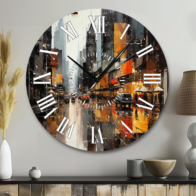 Horloge murale City Collage V - Collages abstraits à face blanche, Grand