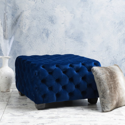 Navy Blue Velvet With Intricate Modern , Color, Button- Stitching, 29"X29"X18.08