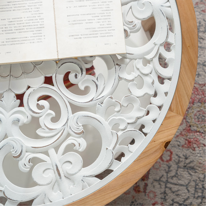 Round Coffee Table, Circle Center Table with Curved Legs and Removeable Tempered Glass Top, Cocktail Table for Living Room