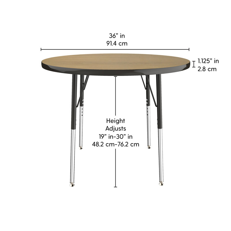 Table ronde à hauteur réglable, H 24 po x L 60 po x l 60 po, Érable / noir / sable, Gris
