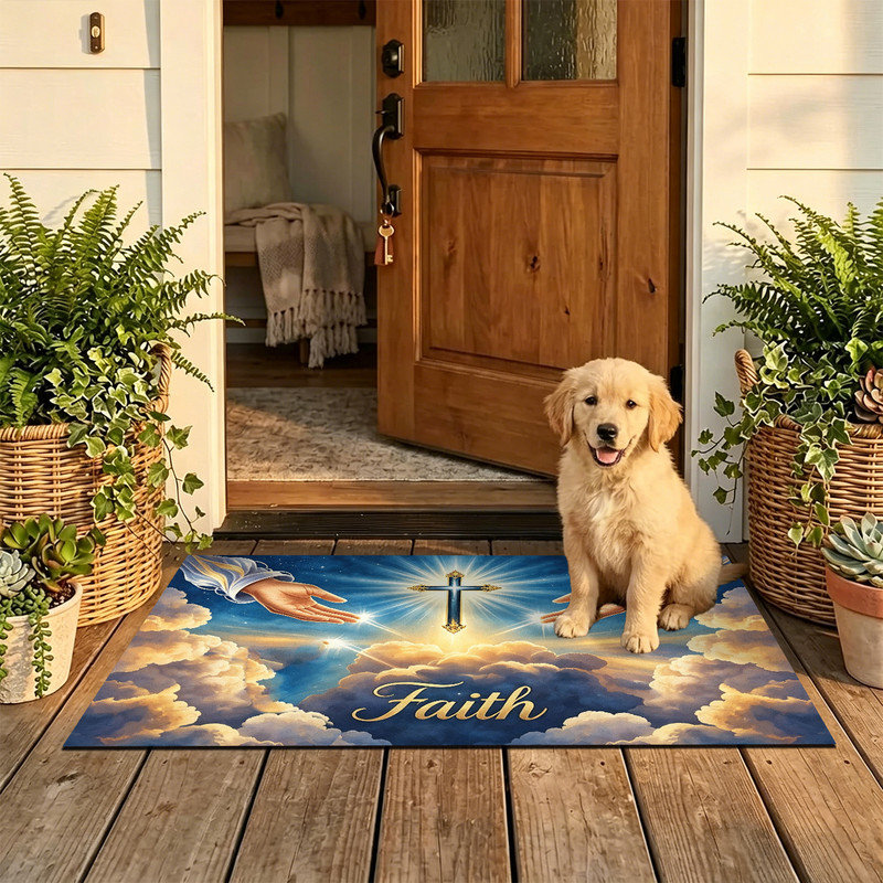 Tapis d'entrée antidérapant pour l'extérieur, Faith Cross céleste, 20 po x 32 po