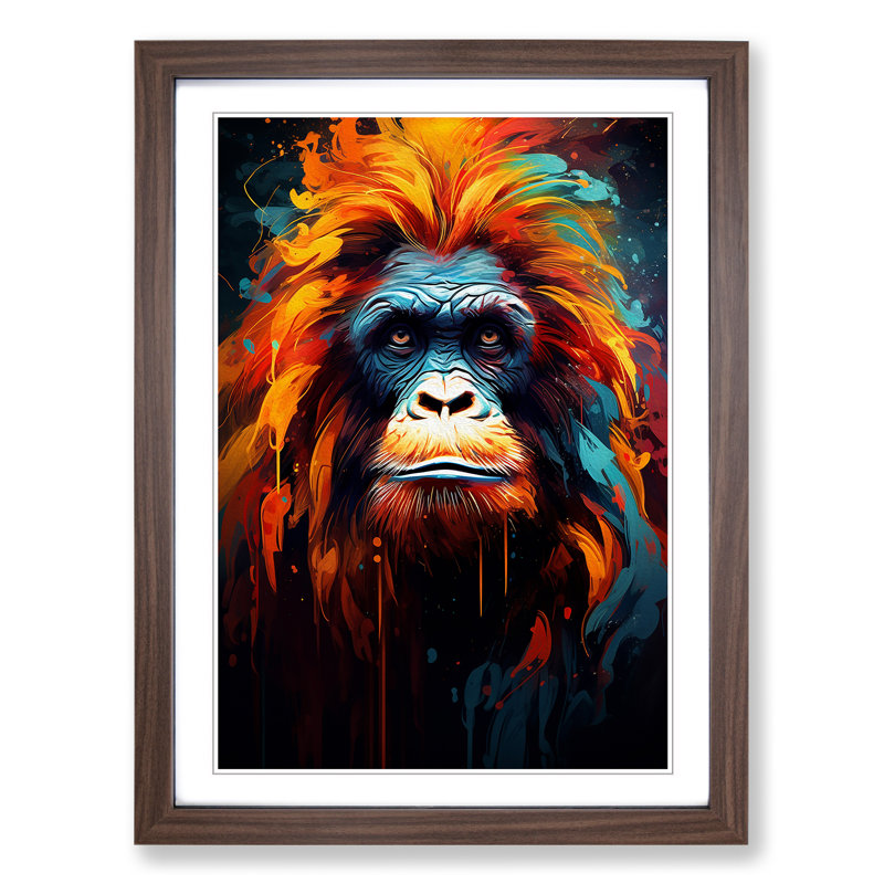 Orangutan Expressionism No.2 - Single Picture Frame Print on Wood, 34cm H x 25cm W x 2cm D, Walnut Framed