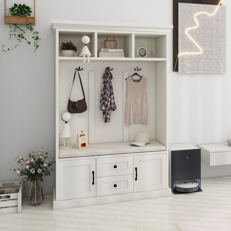 Arbre d'entrée Rafkind avec banc avec 3 crochets, portemanteau, banc d'entrée, banc de rangement, design 3 en 1, Beige