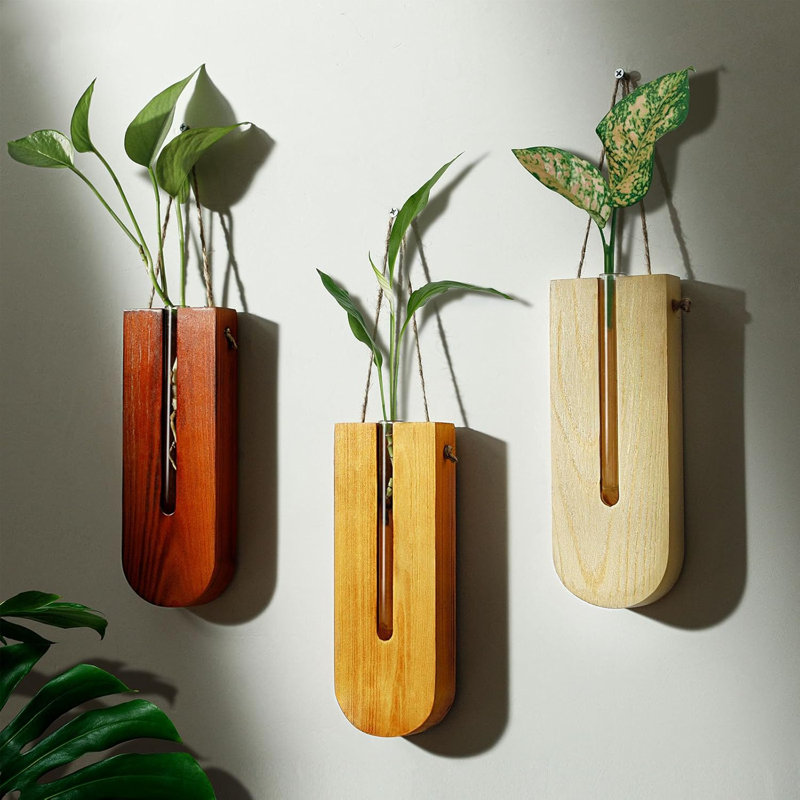Ensemble de 3 pots à fleurs suspendus en bois