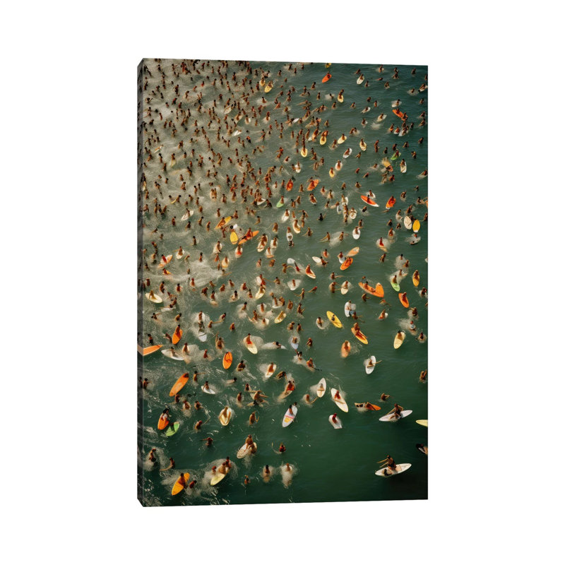 Surfers In The Summer In The Ocean by Michael Schauer - Gallery-Wrapped Canvas Giclée on Canvas, 20.32 cm H x 30.48 cm W