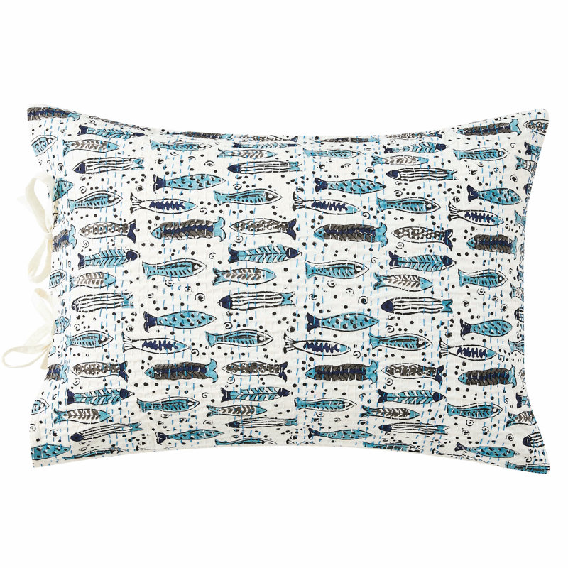 Handstitched Fish Print Kantha Sham