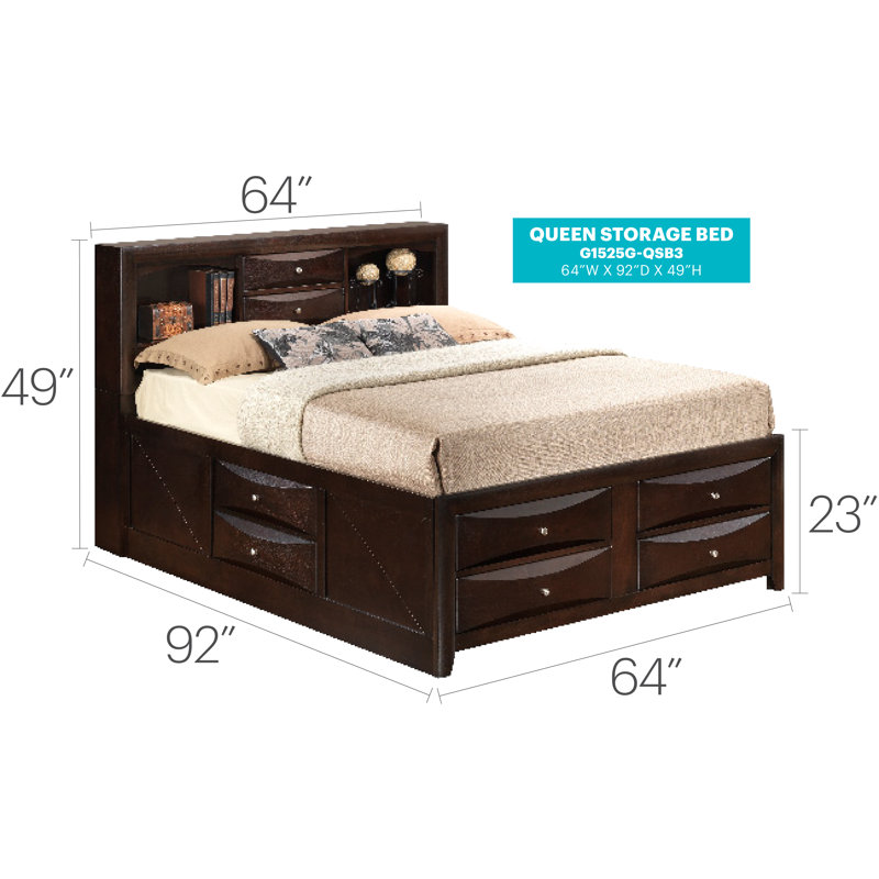 Marilla Bookcase Storage Bed, Queen, Cappuccino