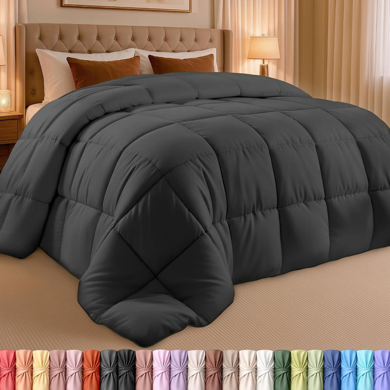Utopia Bedding Comforter Duvet Insert, Quilted Comforter with Corner Tabs, Box Stitched Down Alternative Comforters Over Size King (Grey)