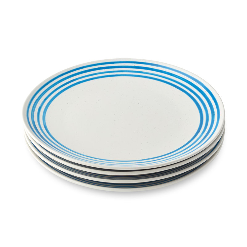 Assiettes à dîner en grès bleu Dockside - Ensemble de 4 assiettes bleues de 11 pouces d'inspiration nautique, résistantes aux éclats pour les repas et les réceptions. Parfait pour servir des repas complets, y compris des pâtes, des salades ou des p