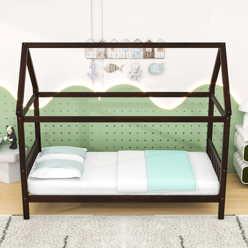 Lit simple en bois avec rangement sous le lit et lattes, Espresso