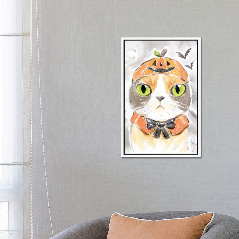 Cat - Pumpkin by Martin Hsu - Painting on Canvas, White Framed, 66.04 cm H x 45.72 cm W