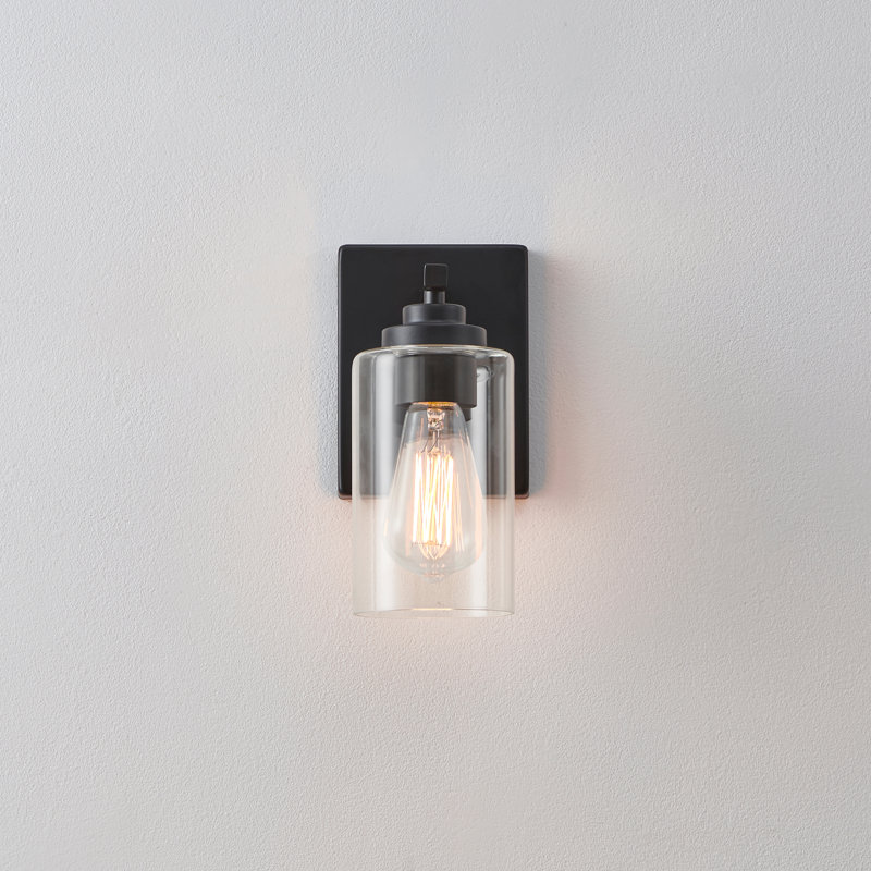 1- Light Clear Glass Wall Sconce, Matte Black