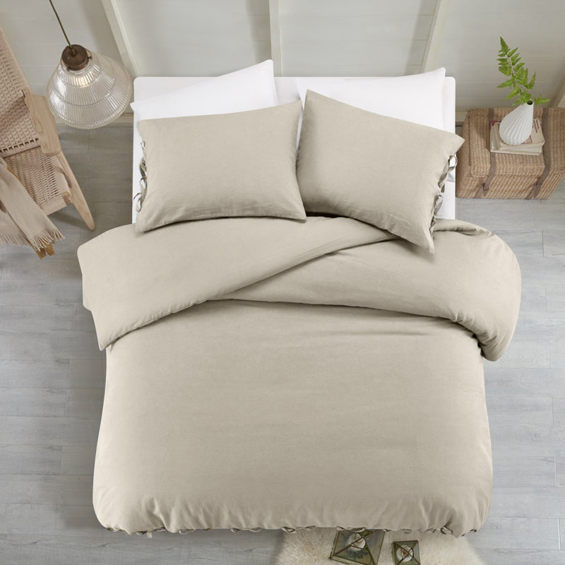 Ensemble de housse de couette lavable en lin beige à densité de tissage 220 fils, Housse de couette pour très grand lit