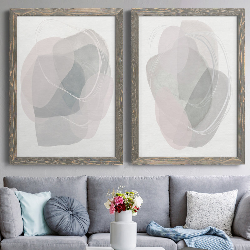 River Jewels I - ensemble de 2 peintures sur toile encadrées, H 24 po x l 36 po x P 1,5 po, Cadre gris