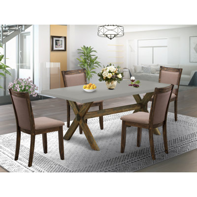5 Piece Kitchen Table Set for 4 Includes a Rectangle Dining Room Table with X-Legs and 4 Coffee Linen Fabric Parson Dining Chairs, Distressed Jacobean
